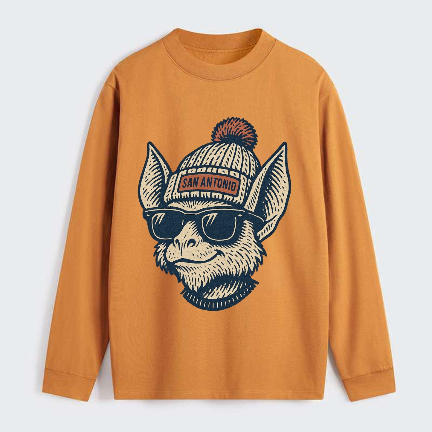 San Antonio Bat wearing San Antonio beanie with pom pom and wayfarer - Classic Long Sleeve Shirt - Orange