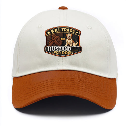 WILL TRADE HUSBAND FOR DOG - dog and man silhouette in brown , pet priority - Two Tone Cap