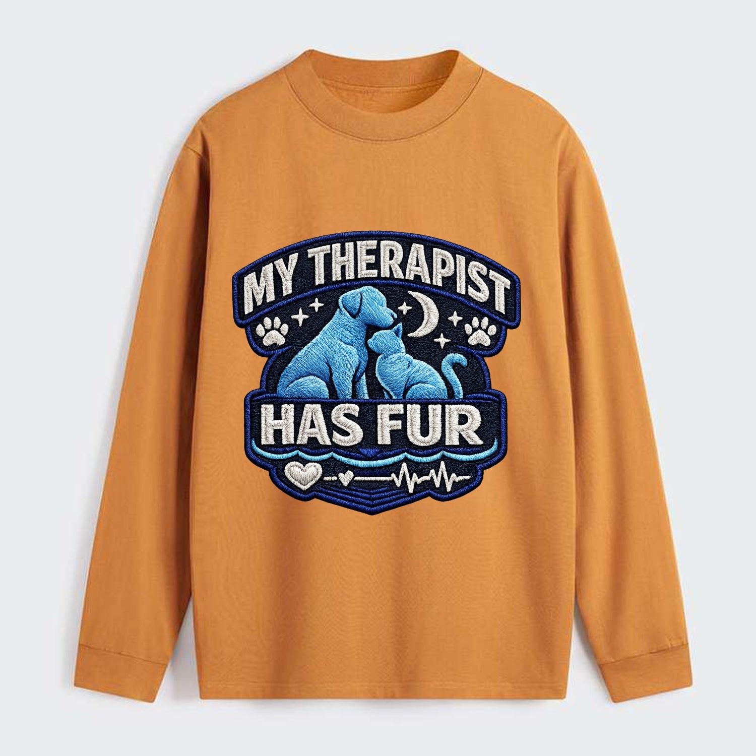 MY THERAPIST HAS FUR - pet silhouette in calming blue , emotional - Classic Long Sleeve Shirt - Orange