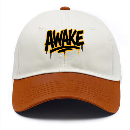 Bold typography design - "AWAKE" - conscious, aware, alert - Two Tone Cap - Orange