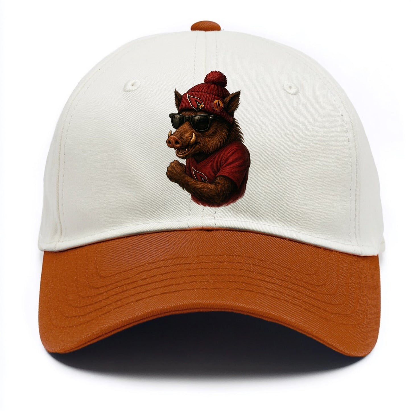Arizona Javelina wearing Cardinals beanie with desert patch and wayfarer sunglasses - Two Tone Cap - Orange
