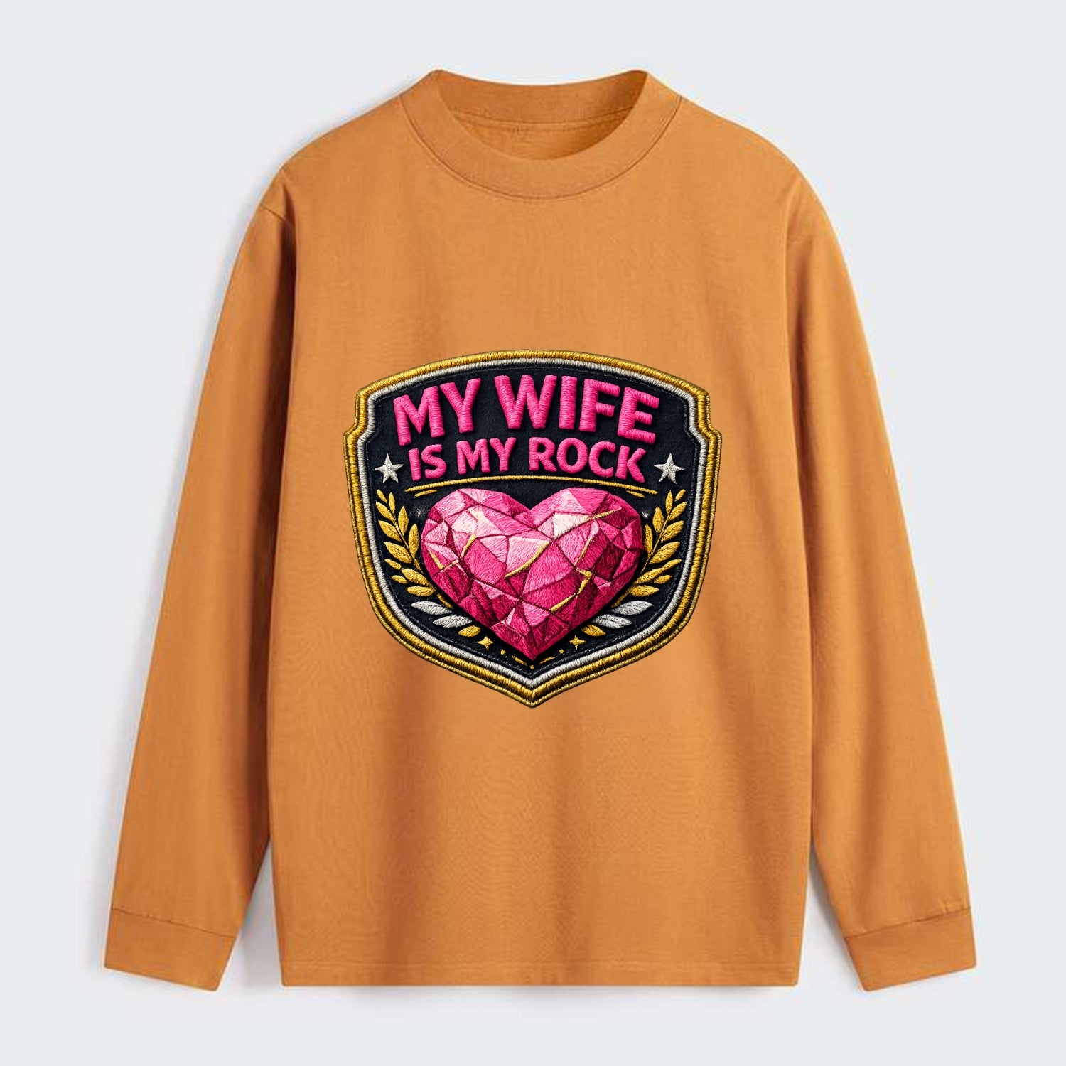 MY WIFE IS MY ROCK - pink rock heart - pink - solid wife - Classic Long Sleeve Shirt - Orange