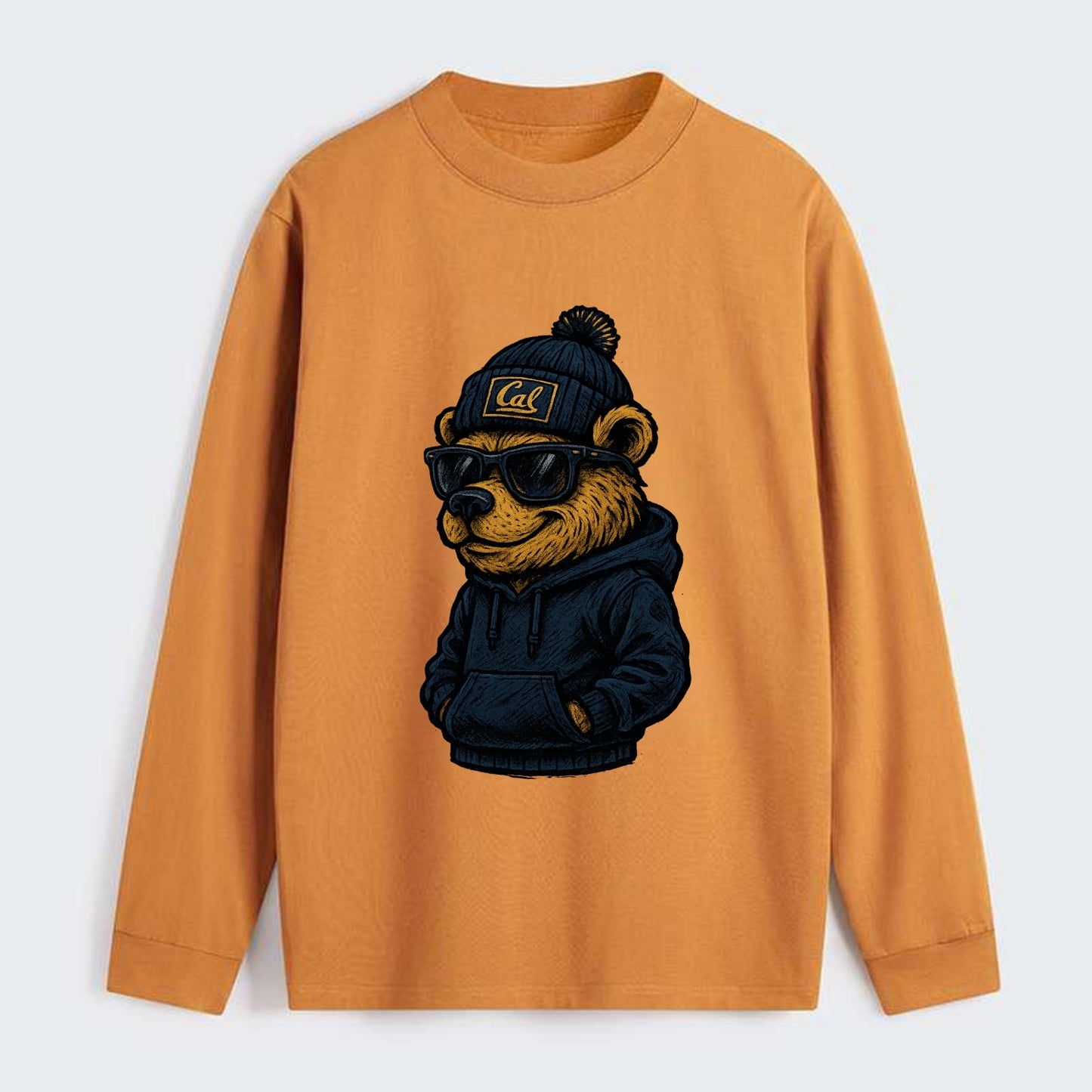 Berkeley Bear wearing Cal beanie with script patch - Classic Long Sleeve Shirt - Orange