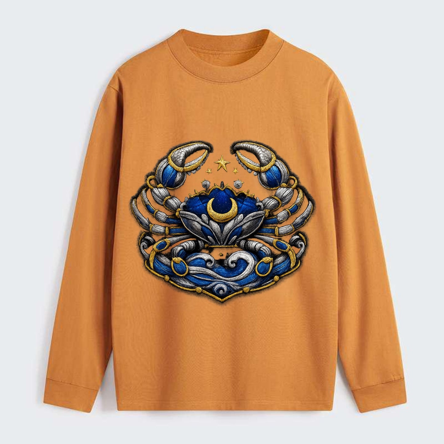 CANCER CRAB - protective crab in silver and blue , water sign - Classic Long Sleeve Shirt - Orange