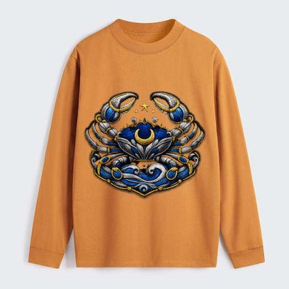 CANCER CRAB - protective crab in silver and blue , water sign - Classic Long Sleeve Shirt - Orange