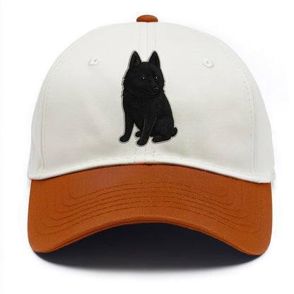 Schipperke - Solid black small embroidered sitting pose - Two Tone Cap - Orange