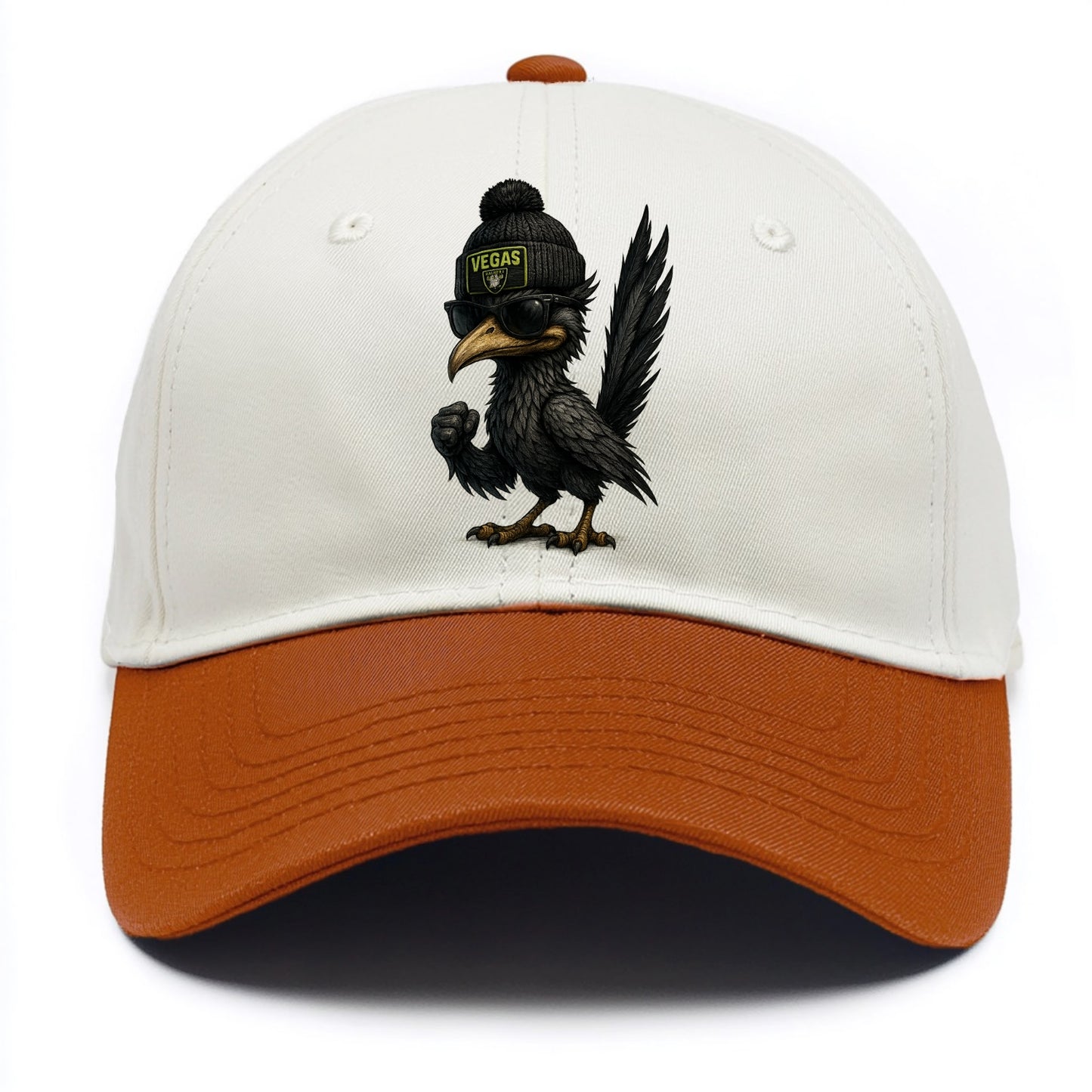 Vegas Roadrunner wearing Raiders beanie with neon patch and wayfarer sunglasses - Two Tone Cap - Orange