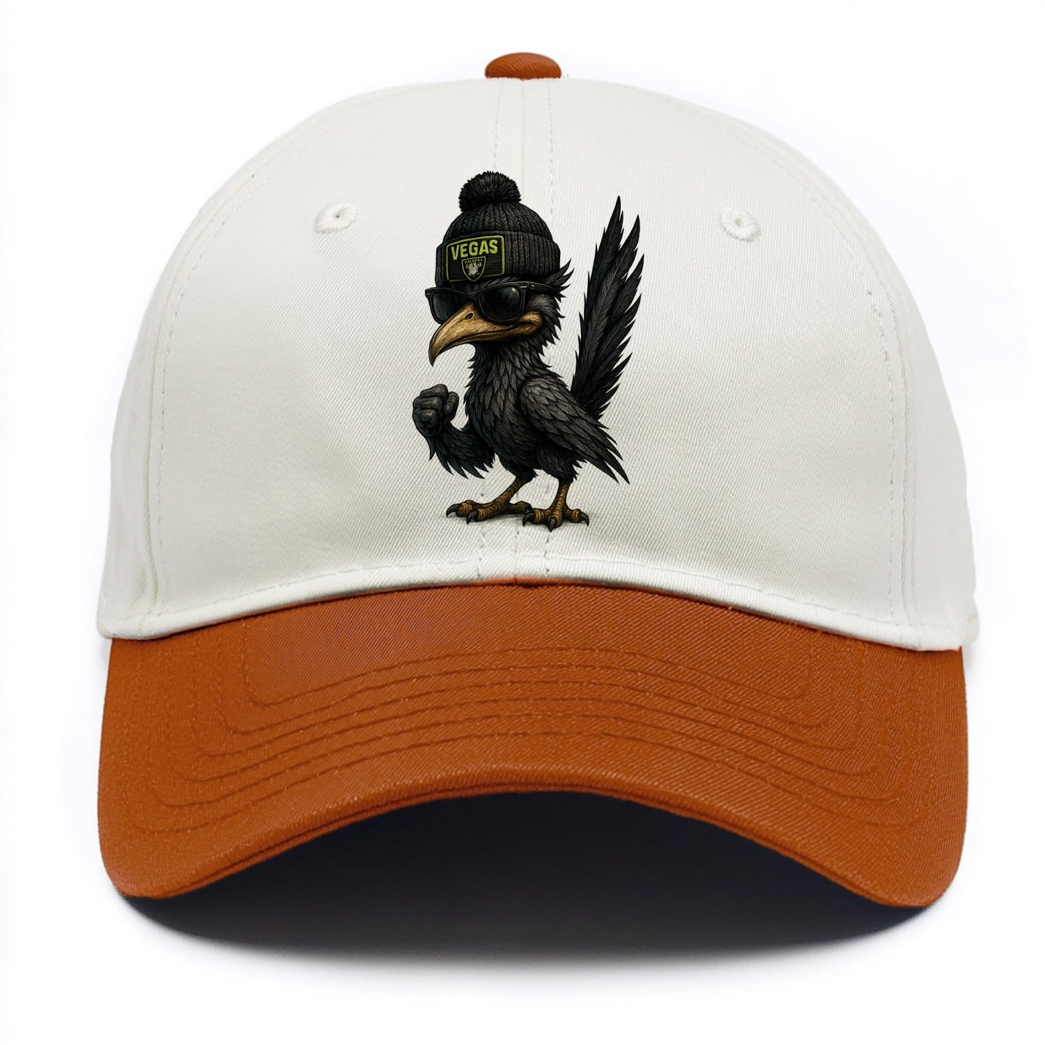Vegas Roadrunner wearing Raiders beanie with neon patch and wayfarer sunglasses - Two Tone Cap - Orange