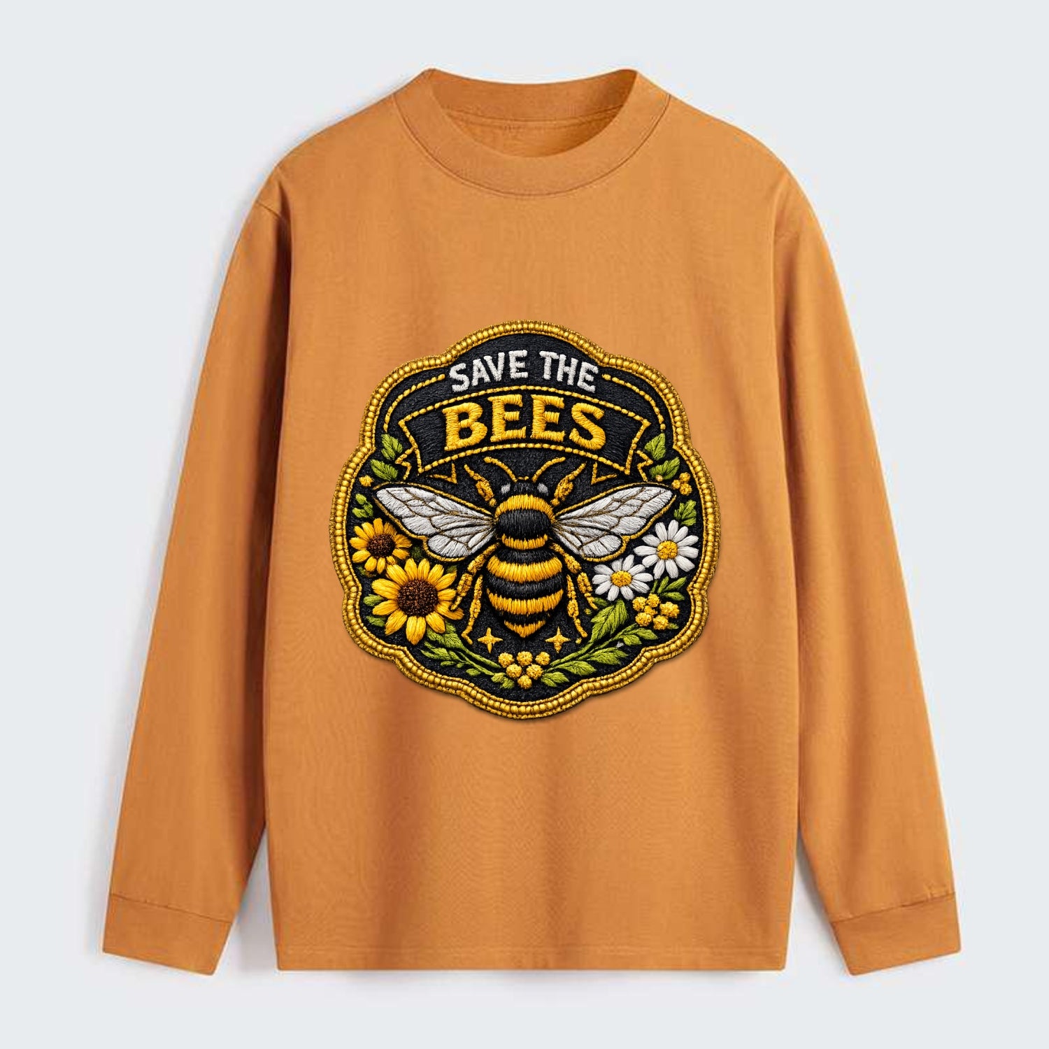 SAVE THE BEES - bee with flowers in yellow , pollinator protection - Classic Long Sleeve Shirt - Orange