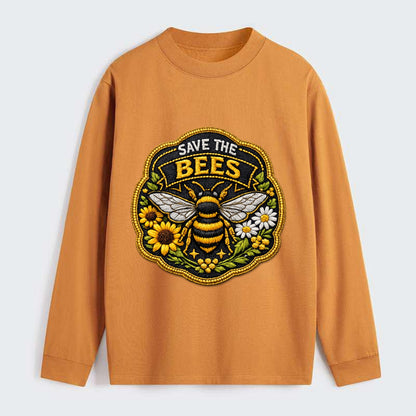 SAVE THE BEES - bee with flowers in yellow , pollinator protection - Classic Long Sleeve Shirt - Orange