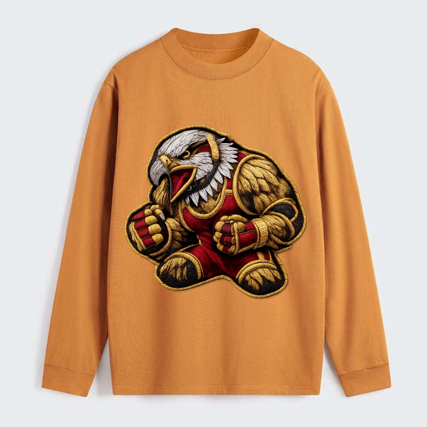 Embroidered patch design - WRESTLING EAGLE - fierce eagle with - Classic Long Sleeve Shirt - Orange