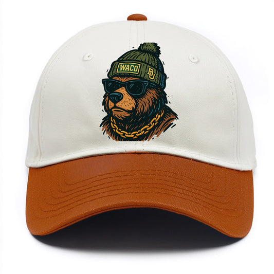 Waco Bear wearing Baylor beanie with BU patch - Two Tone Cap - Orange