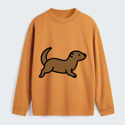 Otter - Brown sleek swimming pose flat side profile - Classic Long Sleeve Shirt - Orange