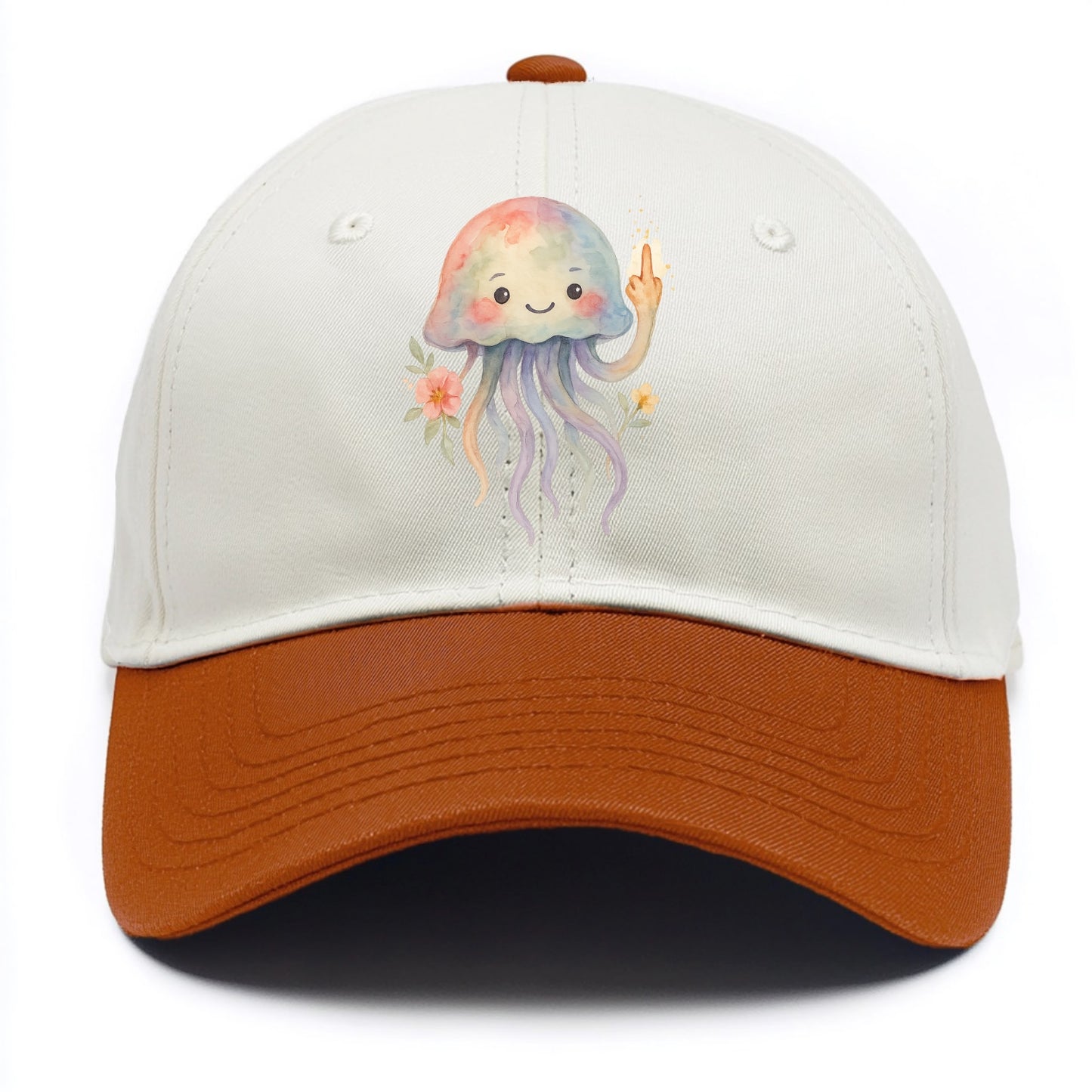 jellyfish with kawaii face and tentacles, one tentacle pointing up defiantly - Two Tone Cap - Orange