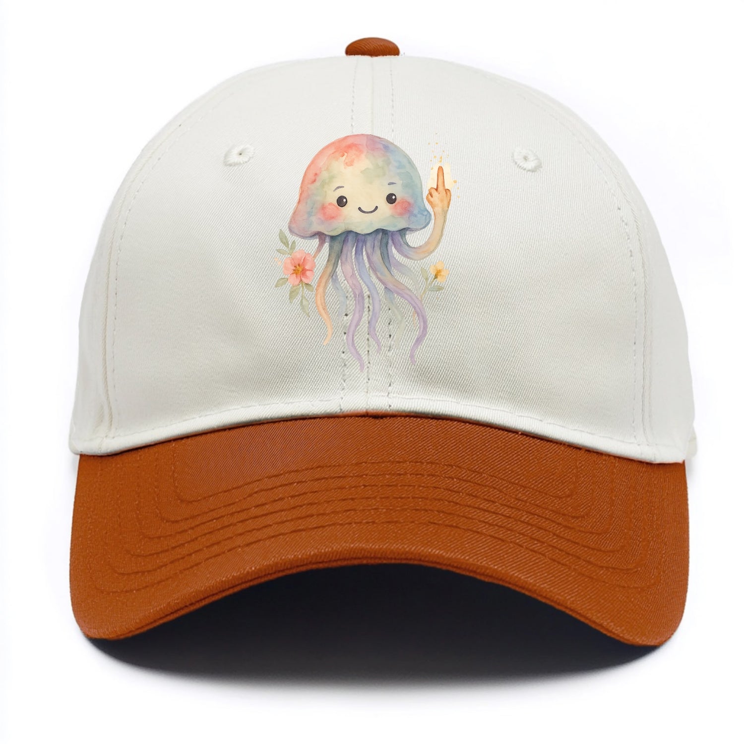 jellyfish with kawaii face and tentacles, one tentacle pointing up defiantly - Two Tone Cap - Orange
