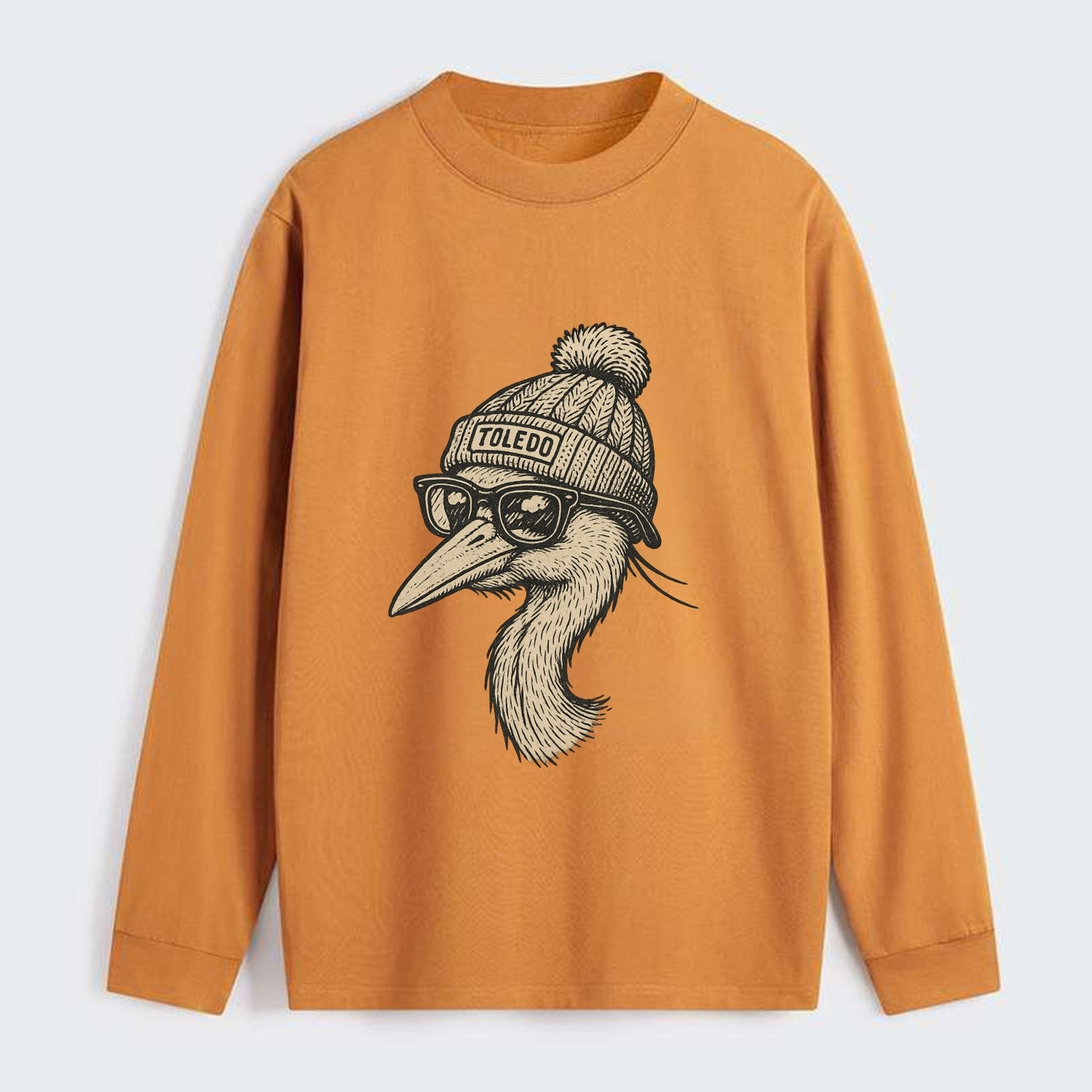 Toledo Great Blue Heron wearing Toledo beanie with pom pom and wayfarer - Classic Long Sleeve Shirt - Orange