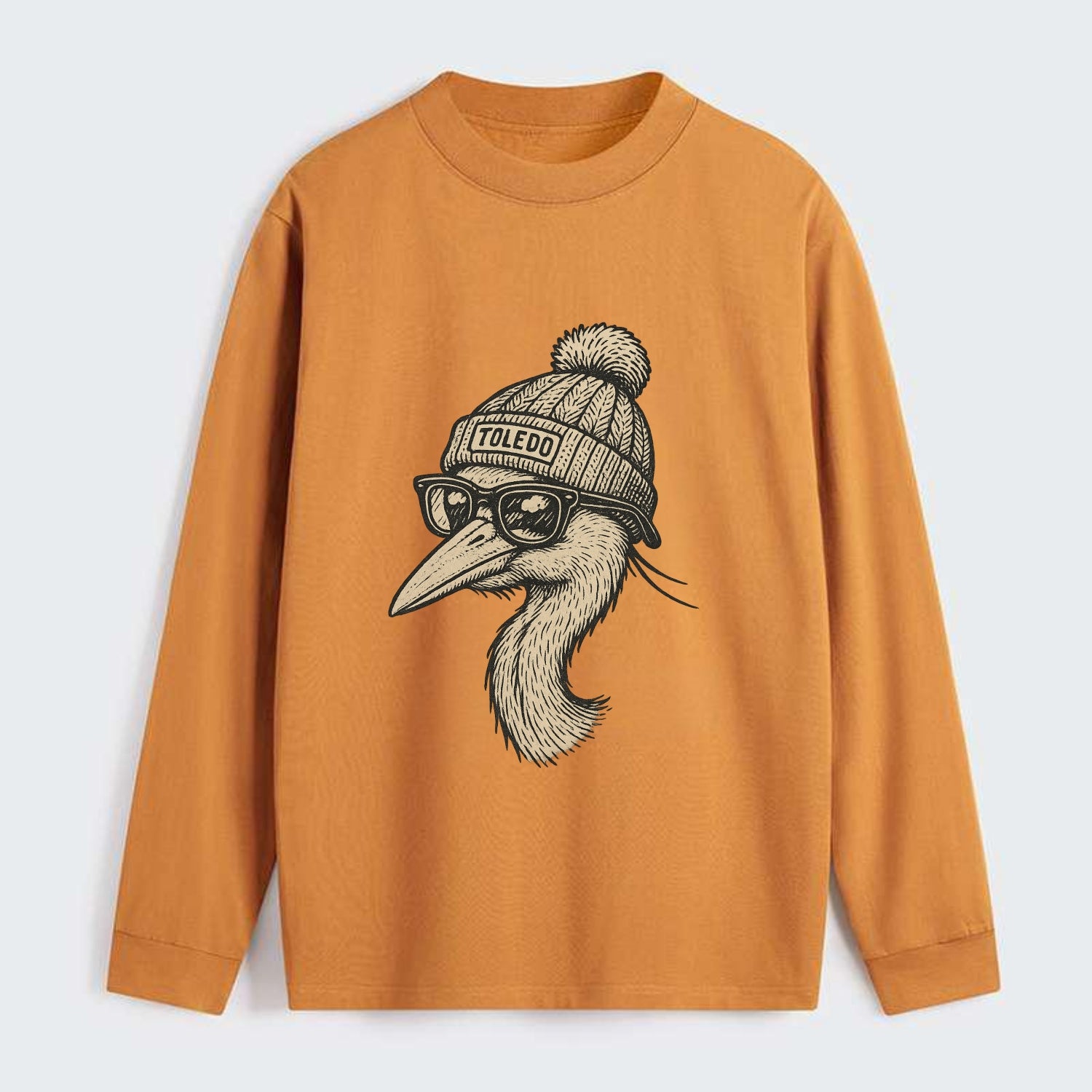 Toledo Great Blue Heron wearing Toledo beanie with pom pom and wayfarer - Classic Long Sleeve Shirt - Orange