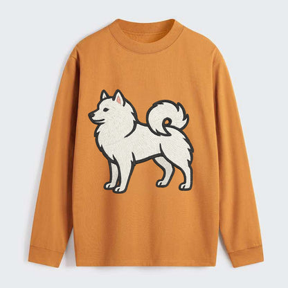 American Eskimo Dog - White spitz embroidered standing design - Classic Long Sleeve Shirt - Orange