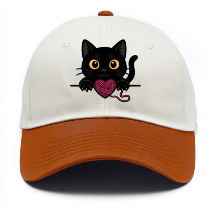 Midnight the black cat stretching tall with claws gently hooked over the edge. - Two Tone Cap - Orange