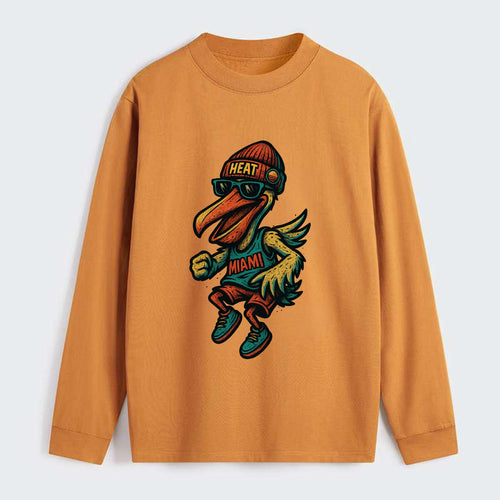 Miami Pelican wearing Heat beanie with sunset patch and wayfarer - Classic Long Sleeve Shirt
