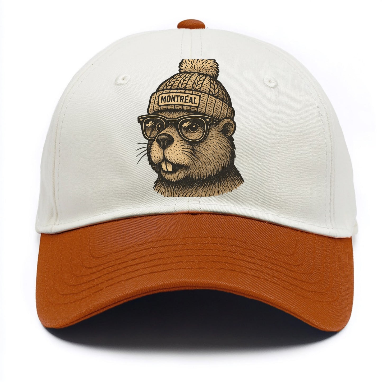 Montreal Beaver wearing Montreal beanie with pom pom and wayfarer sunglasses - Two Tone Cap - Orange