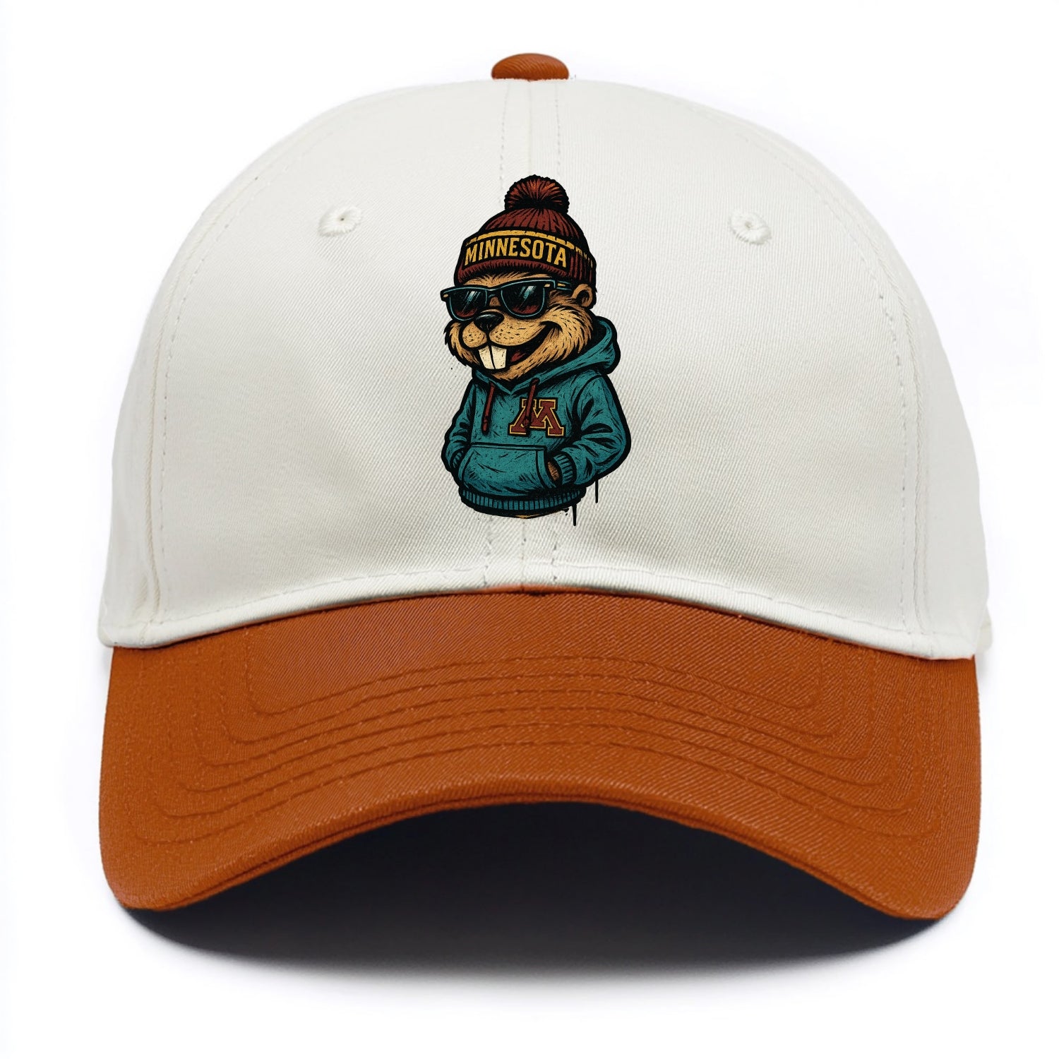 Minneapolis Gopher wearing Minnesota beanie with M patch - Two Tone Cap - Orange