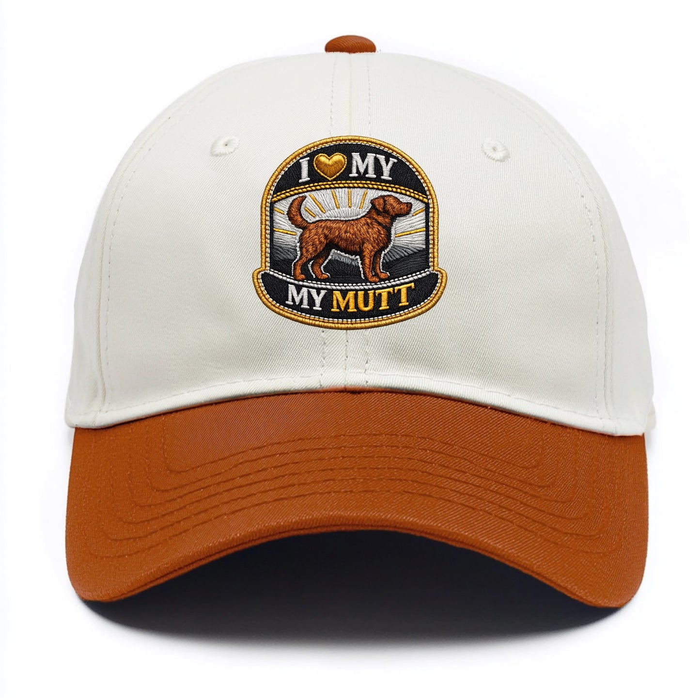 I LOVE MY MUTT - mixed breed silhouette in brown , rescue pride - Two Tone Cap - Orange