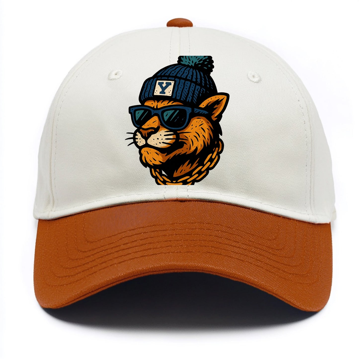 Provo Cougar wearing BYU beanie with Y patch - Two Tone Cap - Orange