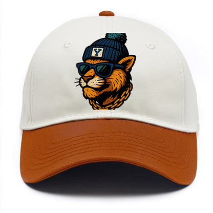 Provo Cougar wearing BYU beanie with Y patch - Two Tone Cap - Orange