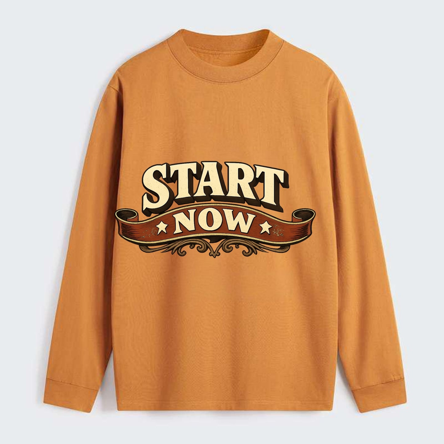 Bold typography design - "START NOW" - begin immediately, no delay - Classic Long Sleeve Shirt - Orange