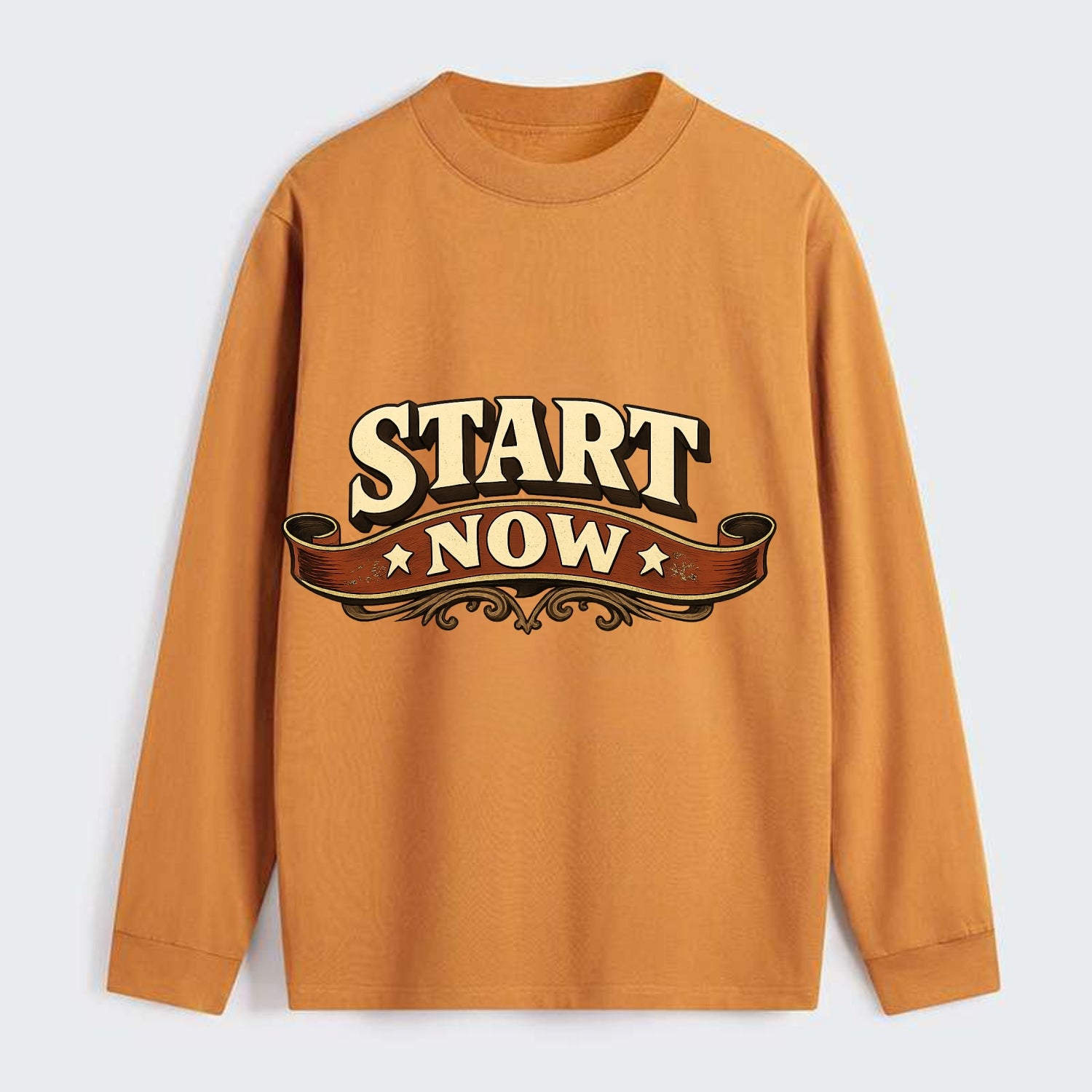 Bold typography design - "START NOW" - begin immediately, no delay - Classic Long Sleeve Shirt - Orange