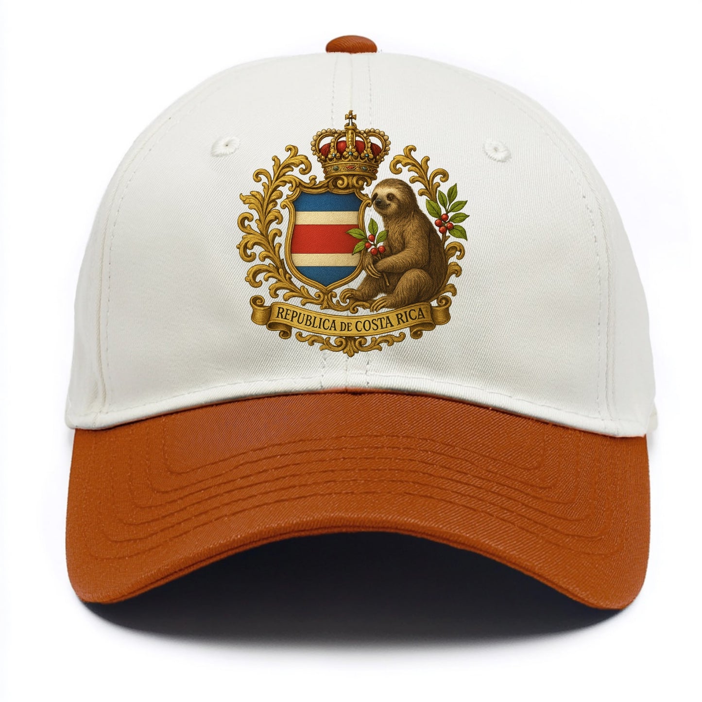 Costa Rica Sloth Emblem  - Two Tone Cap - Orange