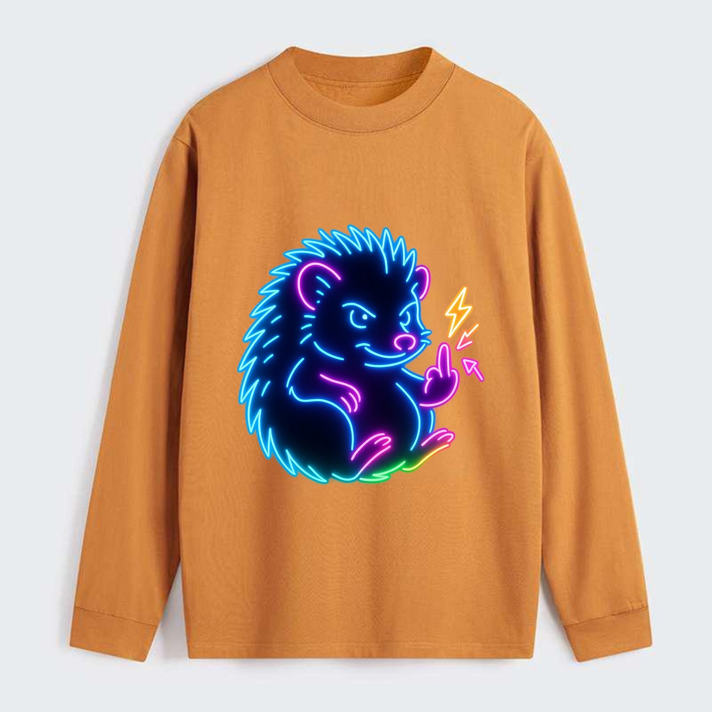 tiny hedgehog curled up slightly, one little paw raised flipping the - Classic Long Sleeve Shirt - Orange