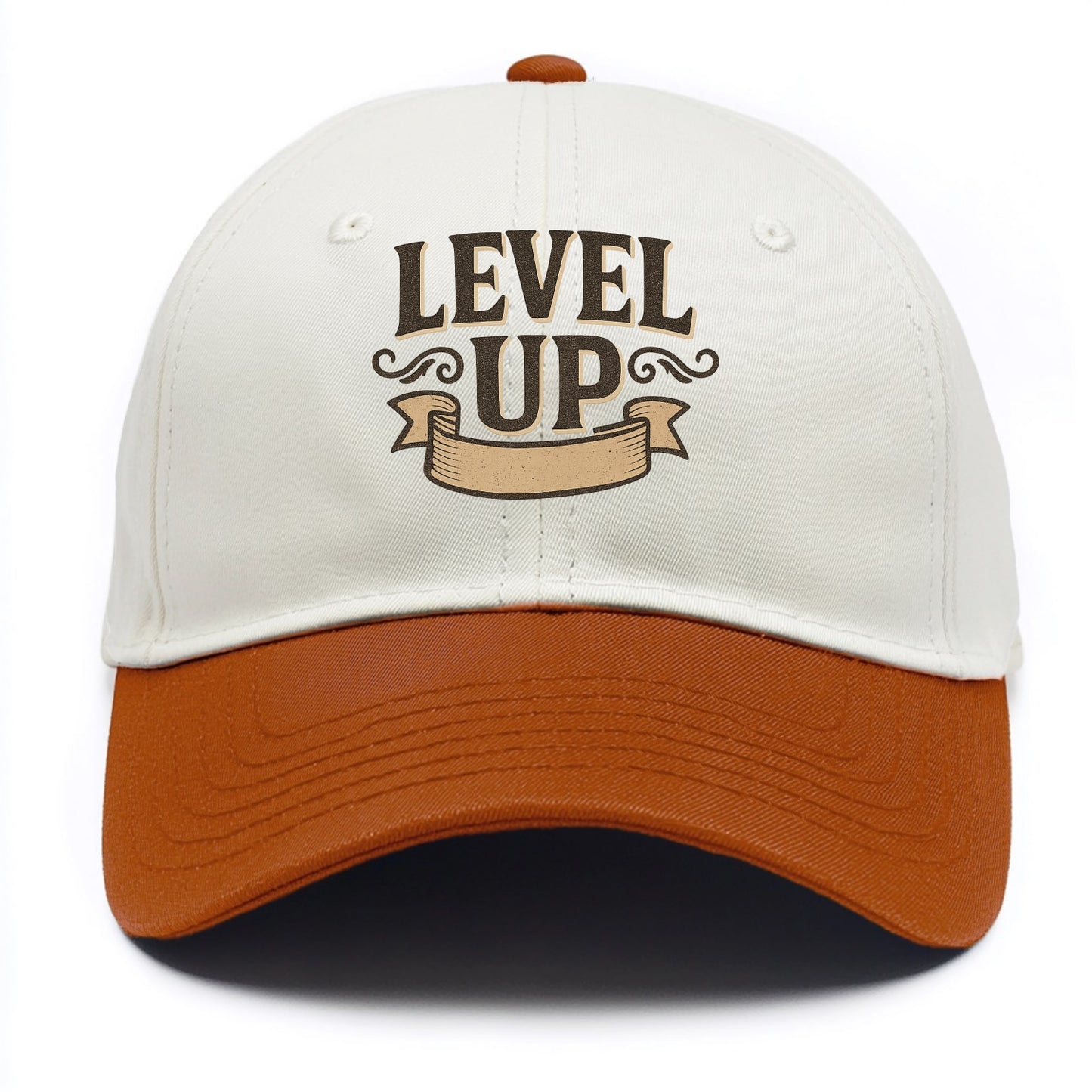 Bold typography design - "LEVEL UP" - improving, advancing, growing - Two Tone Cap - Orange