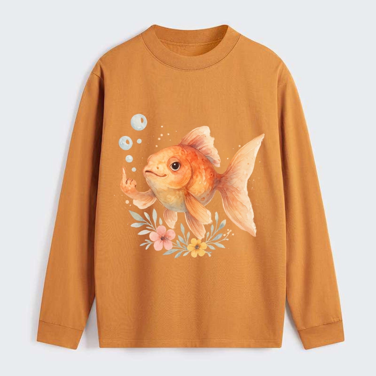 chubby goldfish blowing bubbles, one fin extended like middle finger - Classic Long Sleeve Shirt - Orange