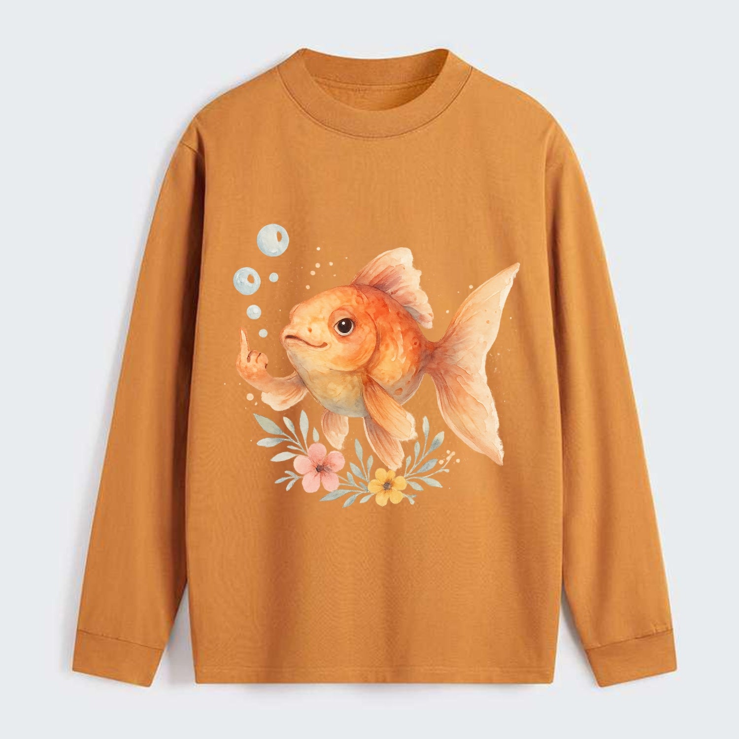 chubby goldfish blowing bubbles, one fin extended like middle finger - Classic Long Sleeve Shirt - Orange