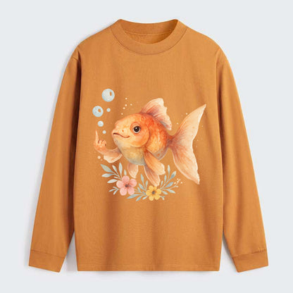 chubby goldfish blowing bubbles, one fin extended like middle finger - Classic Long Sleeve Shirt - Orange