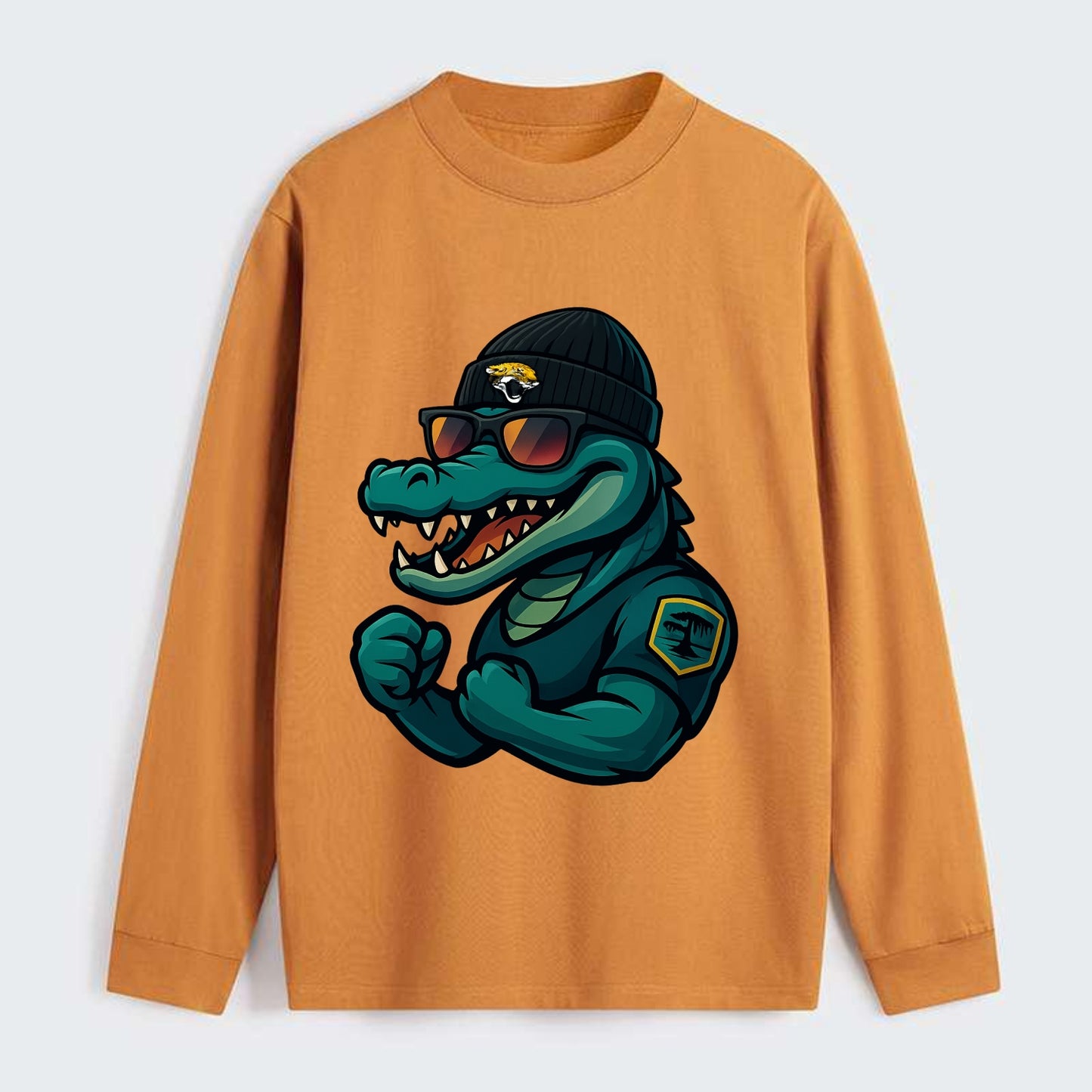 Jacksonville Alligator wearing Jaguars beanie with swamp patch and - Classic Long Sleeve Shirt - Orange