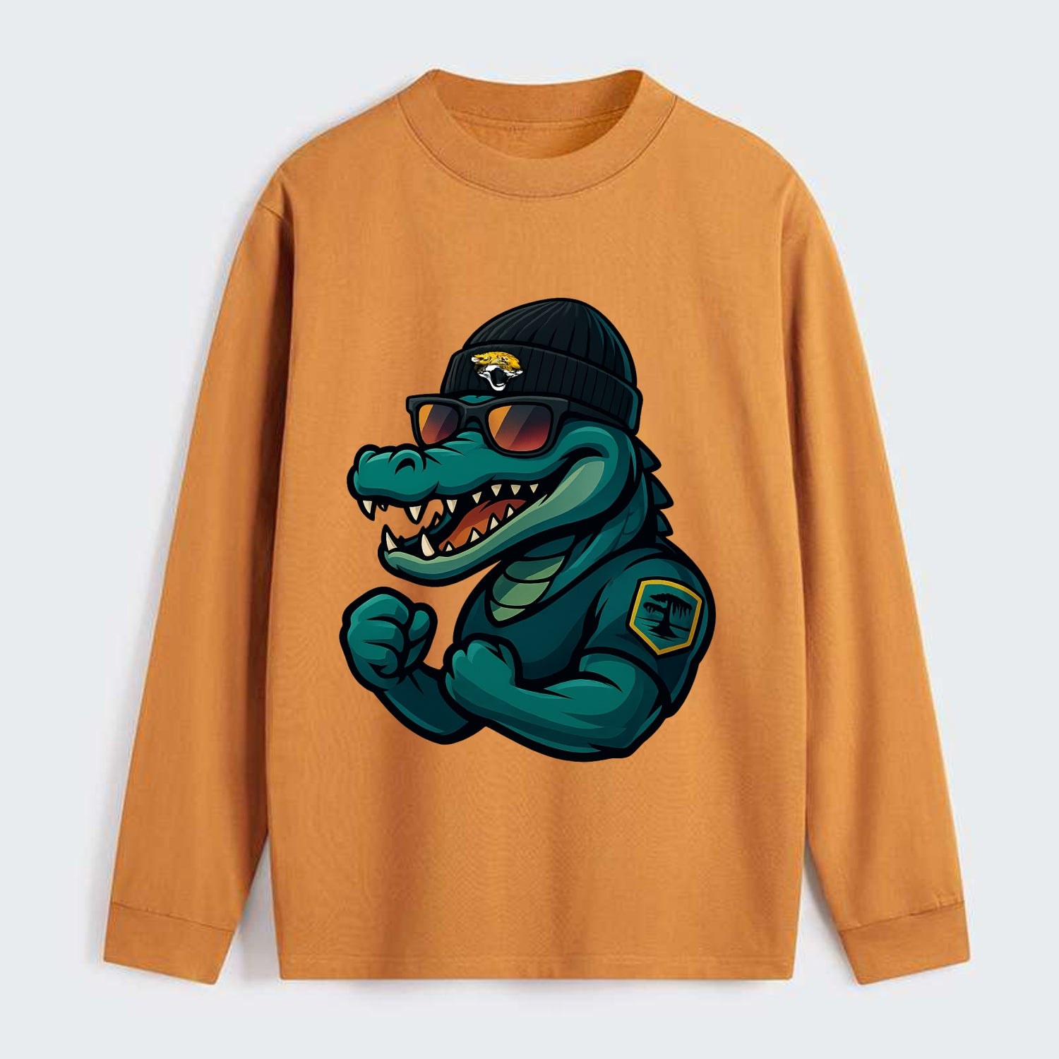 Jacksonville Alligator wearing Jaguars beanie with swamp patch and - Classic Long Sleeve Shirt - Orange