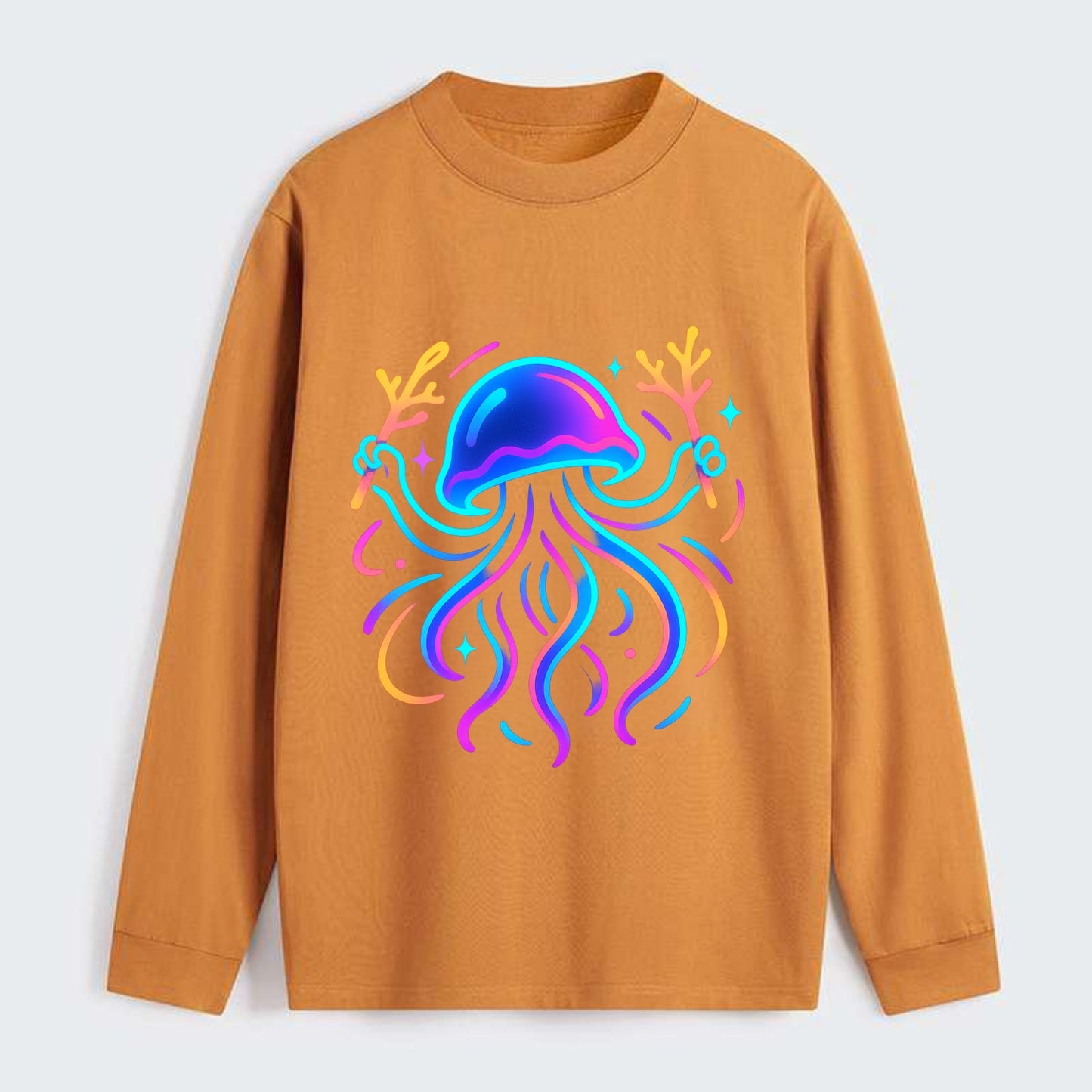Jellyfish conducting a glow orchestra using coral batons in deep ocean - Classic Long Sleeve Shirt - Orange