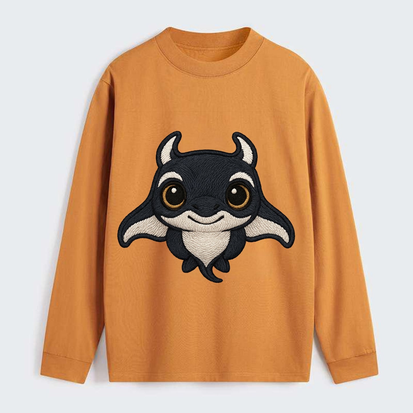 Baby Manta Ray - dark with white markings, cephalic fins, gentle eyes, - Classic Long Sleeve Shirt - Orange