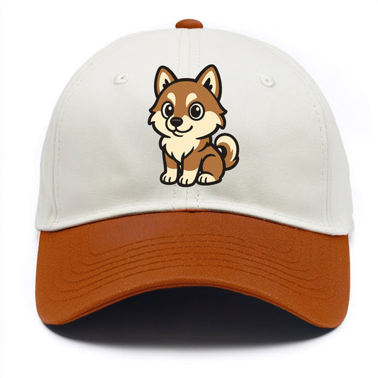 Pomsky - Pomeranian-Husky mix sitting pose - Two Tone Cap - Orange