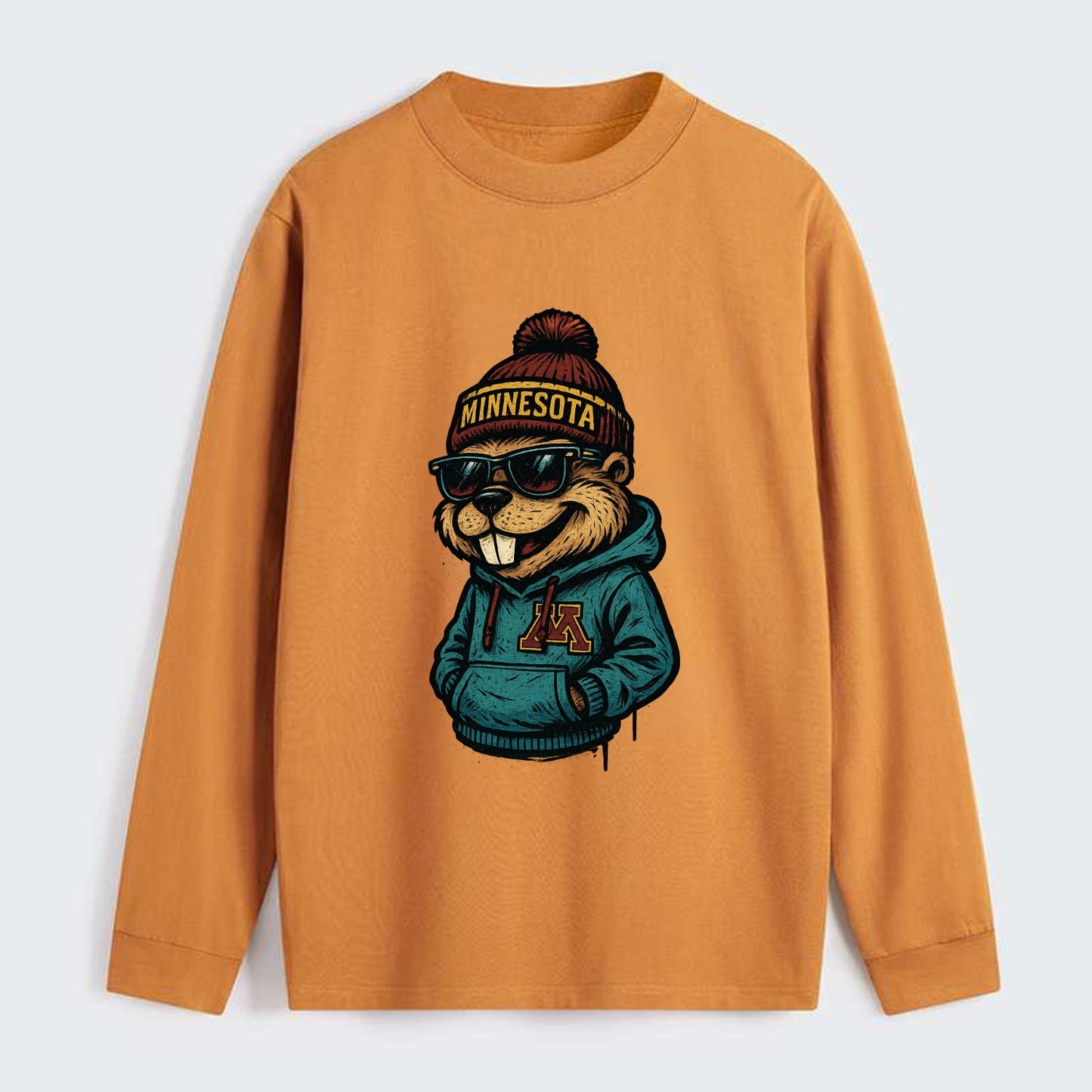Minneapolis Gopher wearing Minnesota beanie with M patch - Classic Long Sleeve Shirt - Orange