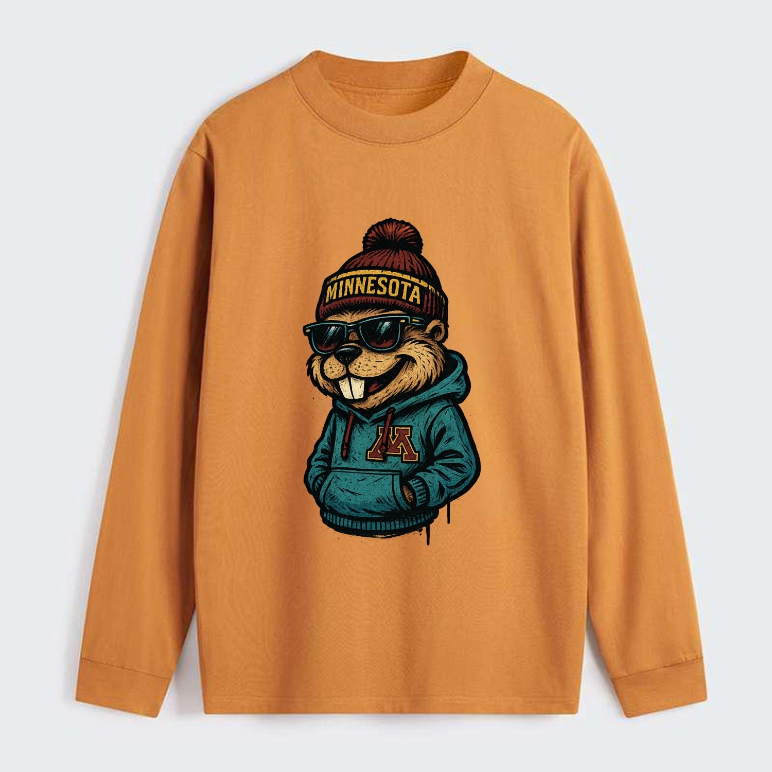 Minneapolis Gopher wearing Minnesota beanie with M patch - Classic Long Sleeve Shirt - Orange