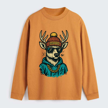 New Hampshire White-tailed Deer wearing Manchester beanie with pom pom - Classic Long Sleeve Shirt - Orange