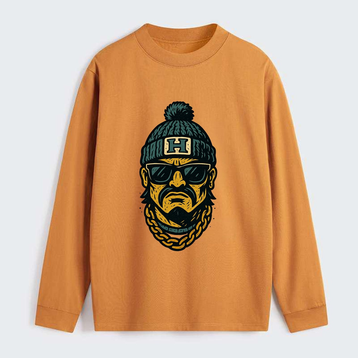 Honolulu Warrior wearing Hawaii beanie with H patch - Classic Long Sleeve Shirt - Orange