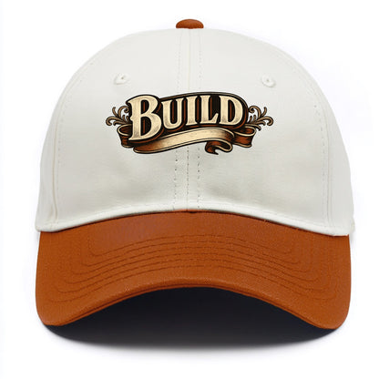 Bold typography design - "BUILD" - constructing, making real - Two Tone Cap - Orange