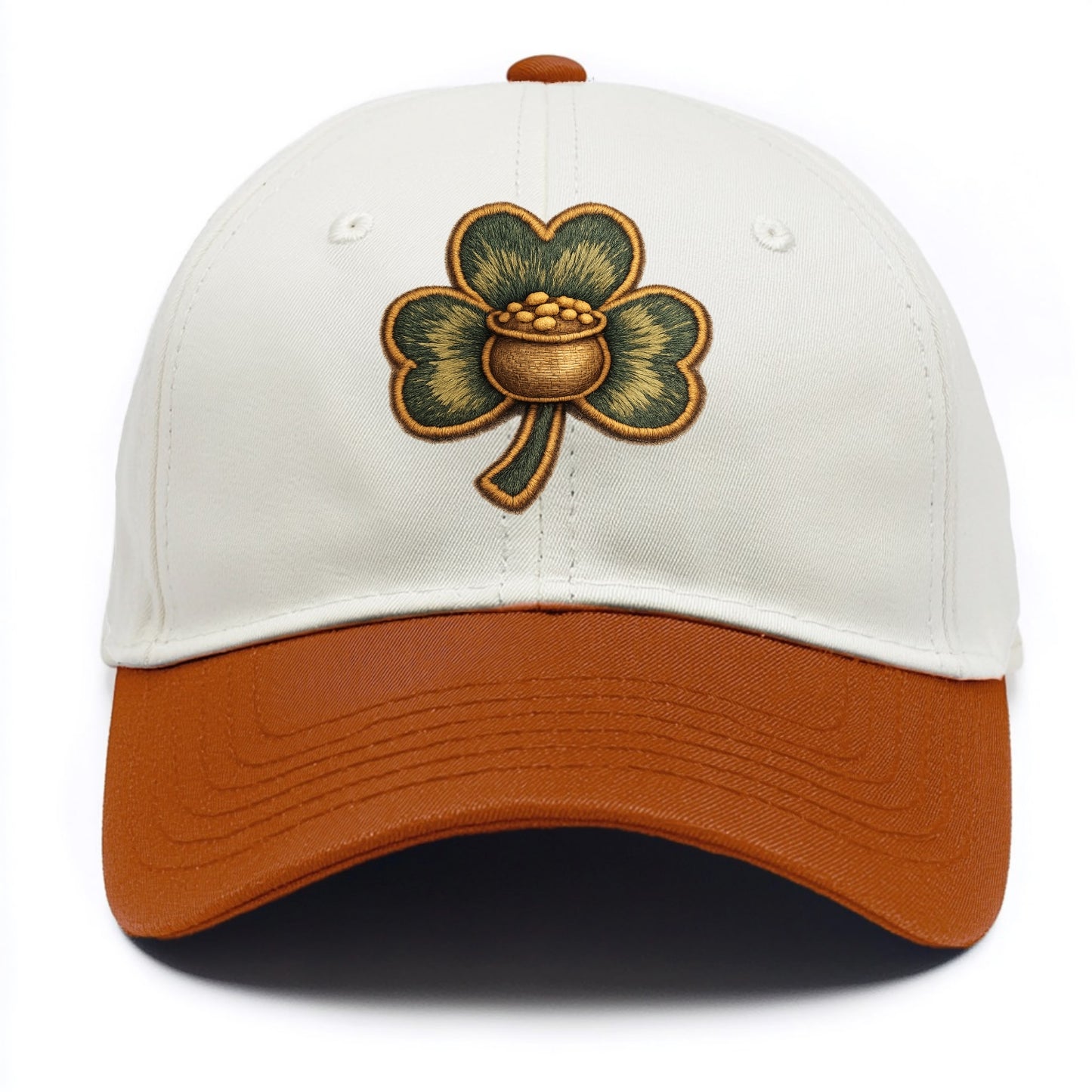 ST PATRICKS CLOVER - lucky clover with gold in green and gold , Irish luck - Two Tone Cap - Orange