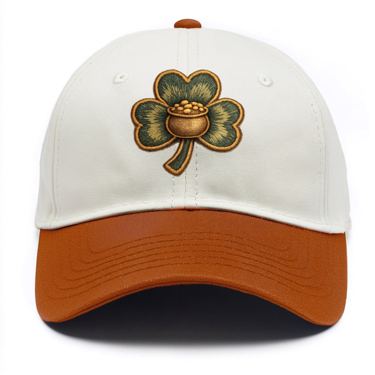 ST PATRICKS CLOVER - lucky clover with gold in green and gold , Irish luck - Two Tone Cap - Orange