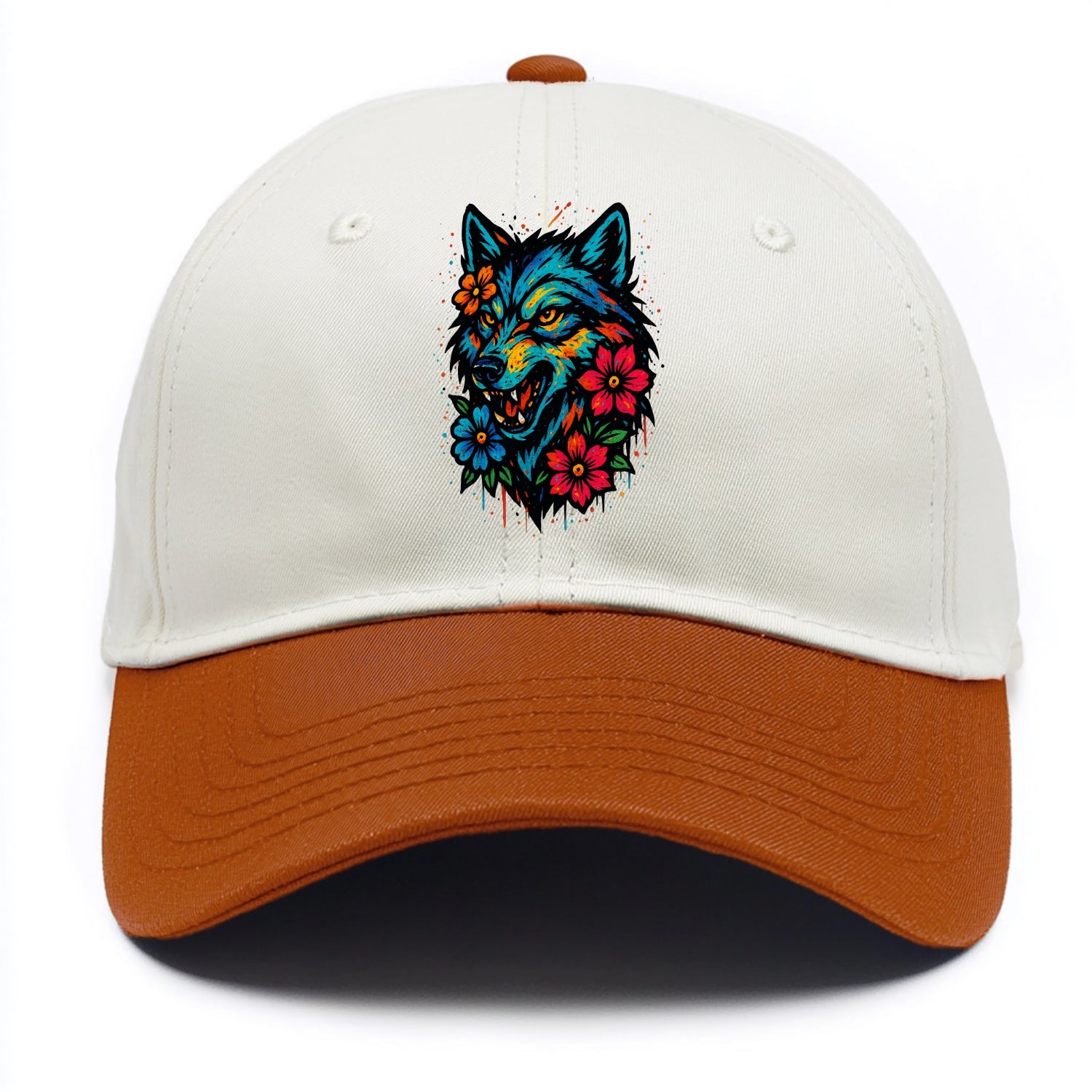 Floral Wolf Garden  - Two Tone Cap - Orange